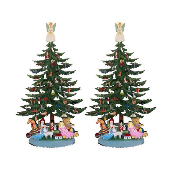 10-дюймовая деревянная мини-рождественская елка ручной работы, 3D рождественская елка, настольное украшение, с ангелом-верхушкой для украшения дома, офиса, каминной полки