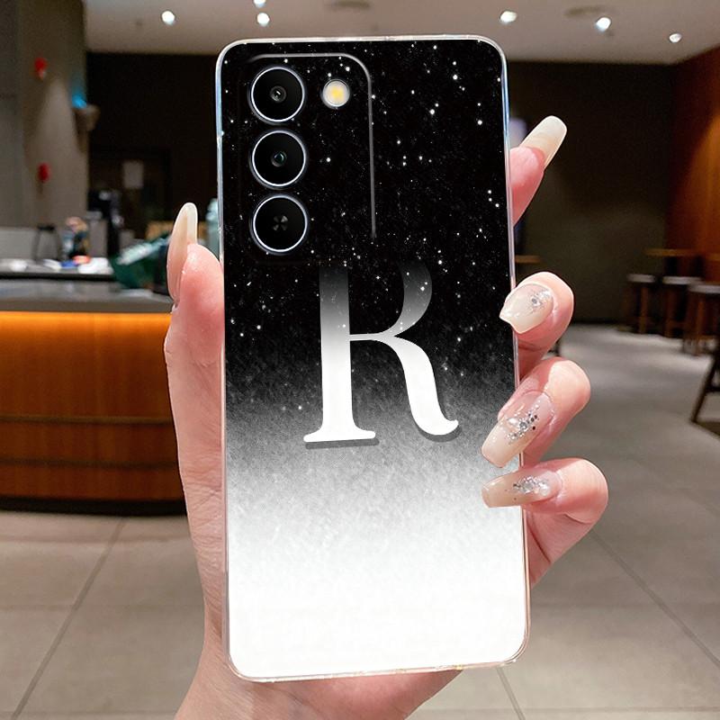 Чехол для Realme C83 5G/P4 Lite 5G, прозрачный силиконовый TPU, противоударный, мягкий корпус, розовый, с блестящим узором 'Счастливая буква от А до Я', парный чехол