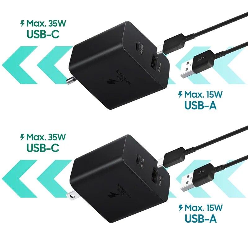 Зарядное устройство мощностью 35 Вт, двухпортовый настенный адаптер для сверхбыстрой зарядки PD 3.0 для SAMSUNG Galaxy S20 S22 S21 S23 S24 Ultra A73 A54 ПРИМЕЧАНИЕ 20 10 Телефон и устройства