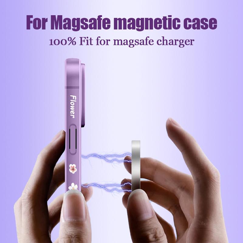 Магнитный чехол с черно-белым цветочным узором для Magsafe, для iPhone 16 Pro Max, Coque iPhone 15 Pro Max 14 13 11 17, чехол со встроенной металлической пластиной