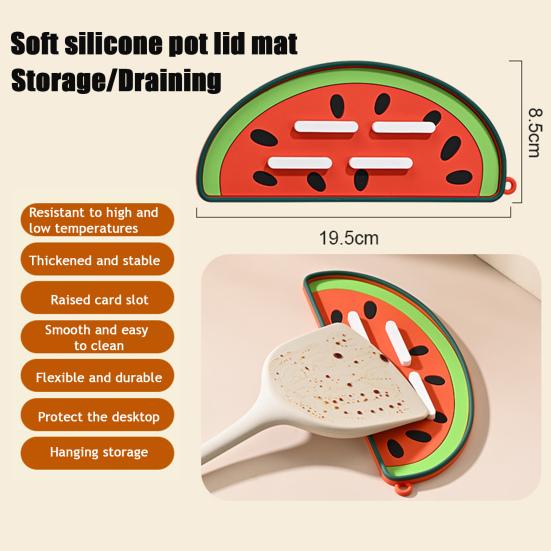 Держатель для крышки кастрюли в форме арбуза Помощник для кухонной столешницы Термостойкая силиконовая подставка-подставка Изоляционная крышка для слива кастрюли Нескользящая подкладка для разделочной доски