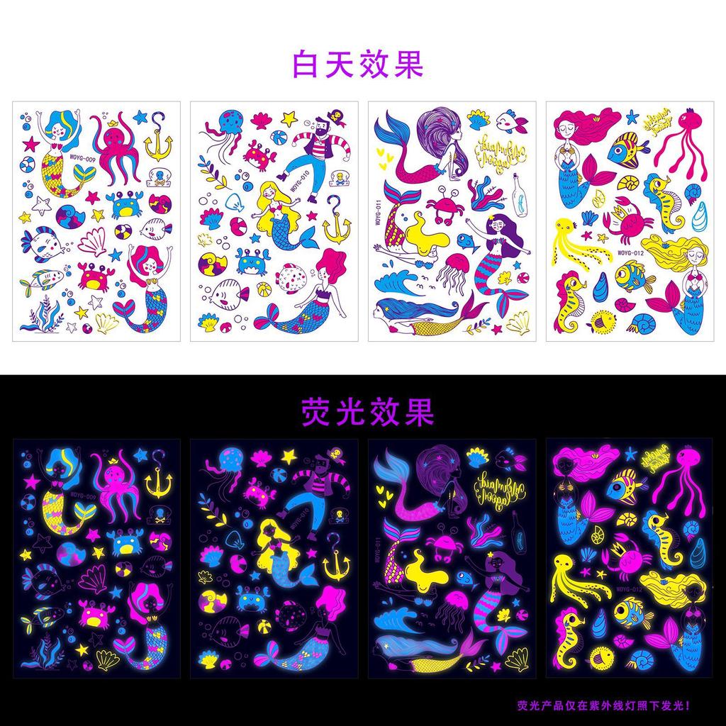 Children'S Watercolor Wind Mermaid Tattoo Sticker Glitter Unicorn Glitter Waterproof Tattoo Sticker