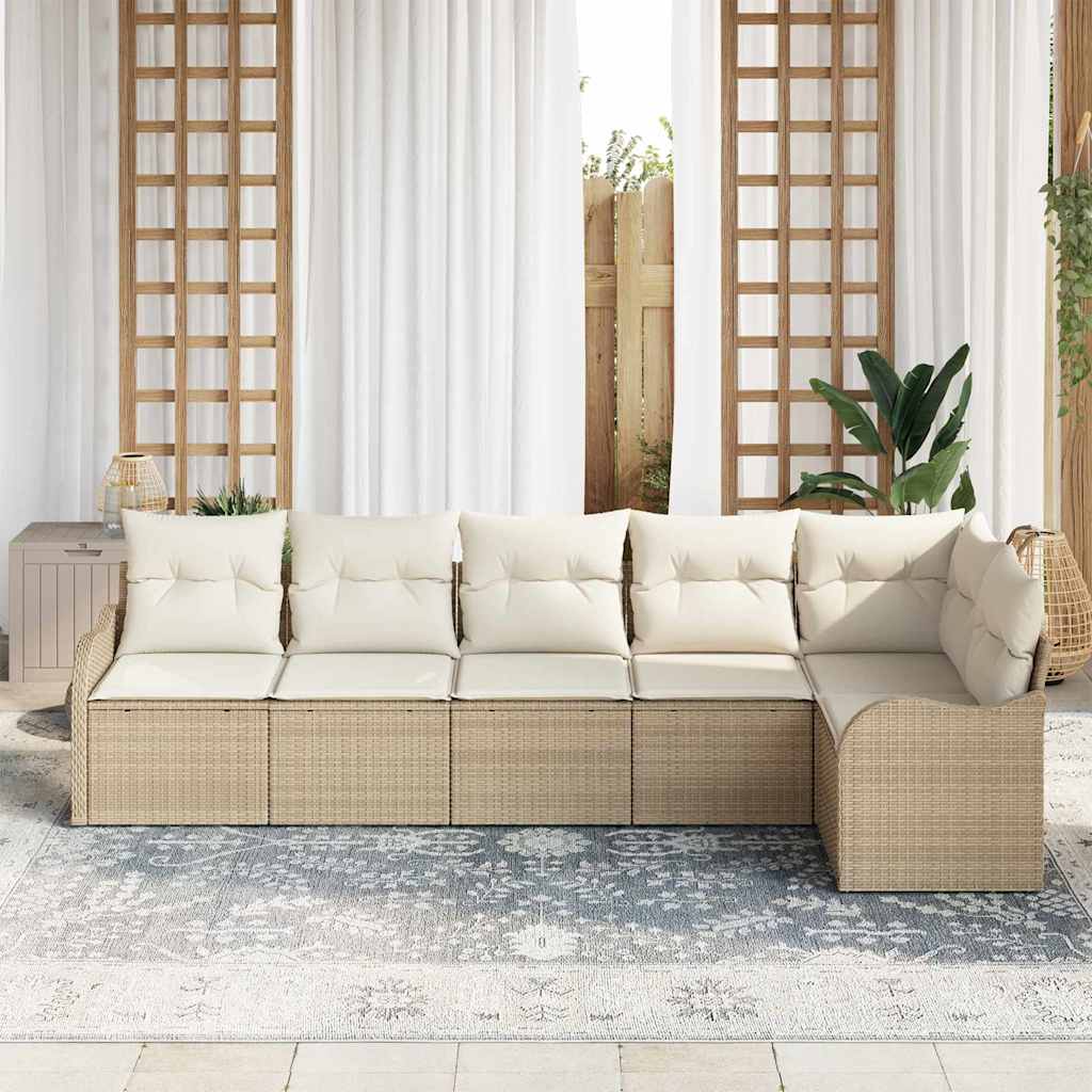 Garden Sofa Set with Storage 6 pcs Beige Poly Rattan