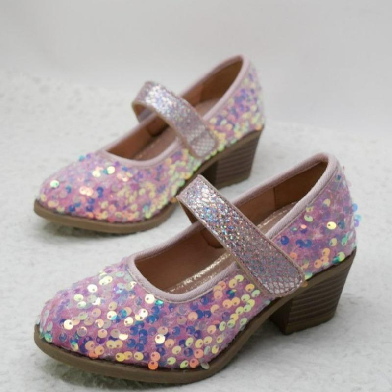 Girls High Heels Children Leather Shoes for Party Wedding Fashion Kids Sequins Princess Shoes Mary Janes 2024 Spring Autumn New