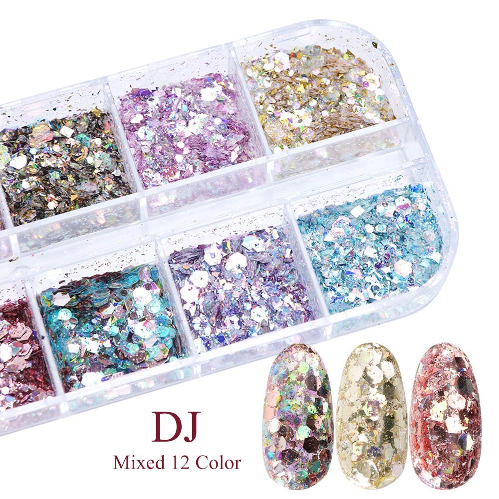 12 Grid/box Mixed Size Hexagon Nail Glitter Sequins Shiny Flakes Nail Art Decoration