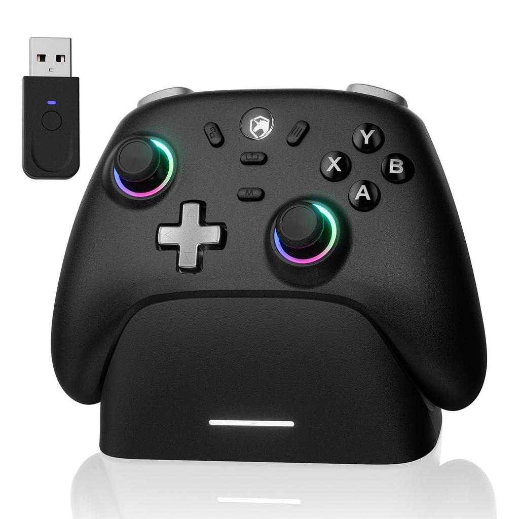 PC Controller with Charging Hall Effect RGB 1000Hz Polling Turbo Vibration 800mAh Compatible with and Dock, Wireless/Wired Connection, 2.4G Receiver,