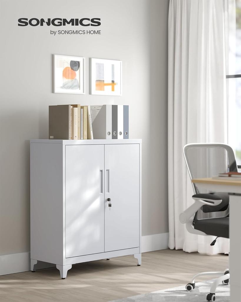 SONGMICS File, Multipurpose Garage, Office with 2 Doors, Lockable, Steel Storage, Deep Storage with Shelves, for Study, Living Room, Gray