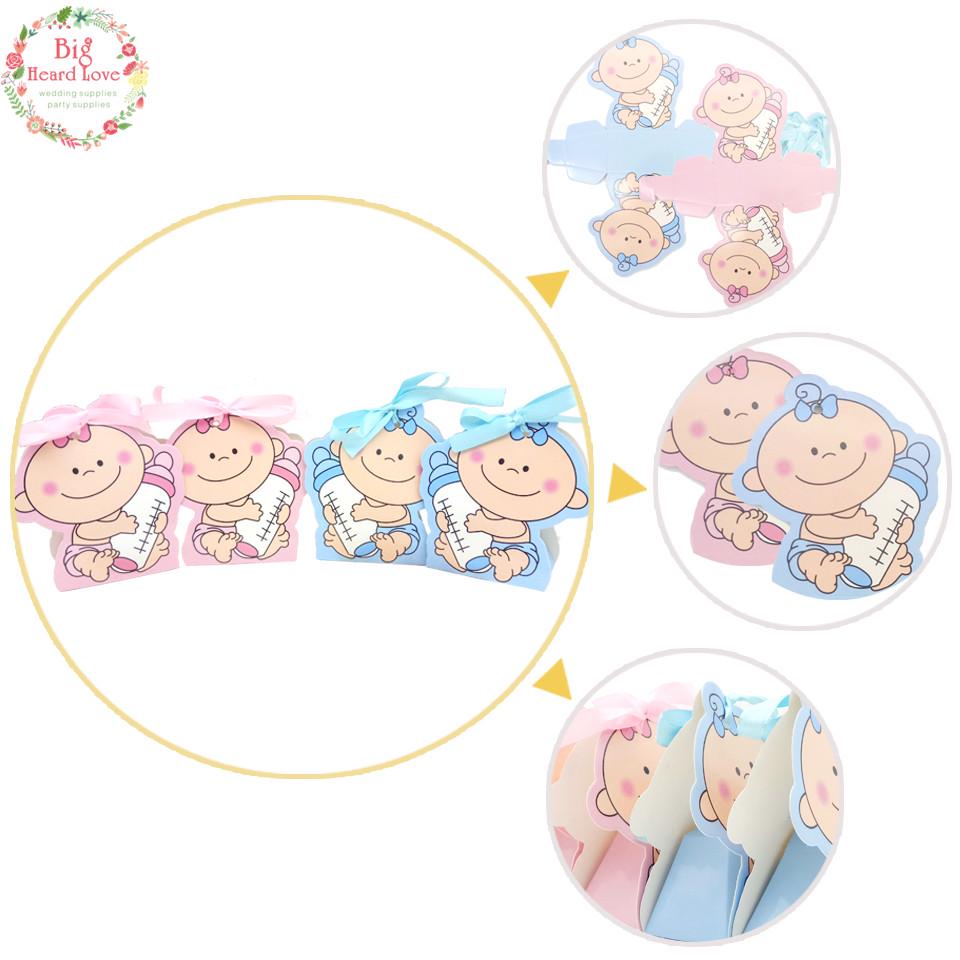 12Pcs Girl And Boy Feeding Bottle Paper Gift Box for Birthday Party Decorations Kids