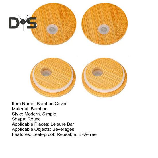 4 шт. бамбуковая крышка с отверстием для соломинки, герметичная силиконовая уплотнительная крышка, 2,76-дюймовая крышка для консервирования, сменная бамбуковая крышка для обычных банок для рта для пивных бокалов