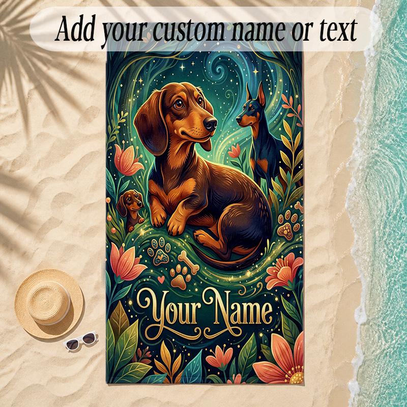 Forest Theme Soft Beach Towel Personalized Custom Name Text Towel Portable for Beach Pool Travel