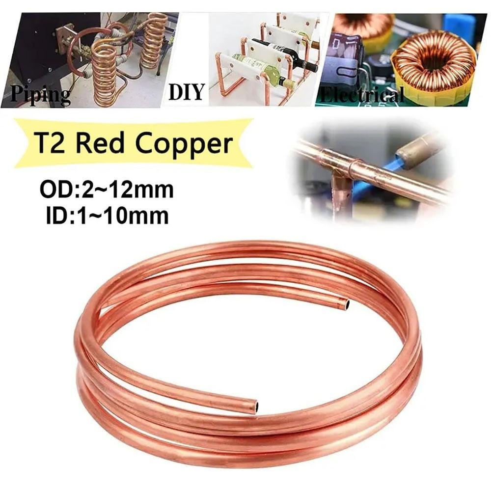 1Pcs New 1 Meter Copper Tube Coil 99.9% Pure Copper Soft T2 Copper OD 2-12mm ID 1-10mm Wire Pipe Airs Conditioner Cooling