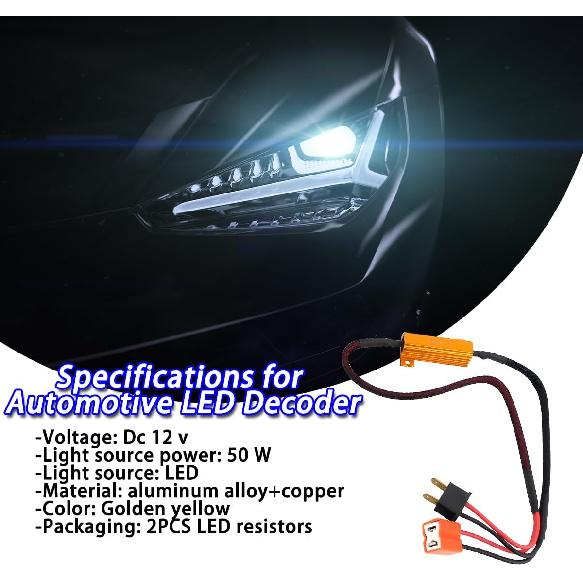 BESULEN 2PCS H7 Car LED Resistor Kit, 50W 6Ohm Vehicle Headlight Anti Flicker Error Decoder, Auto Fog Turn Signal Bulb Load Resistor Relay Harness