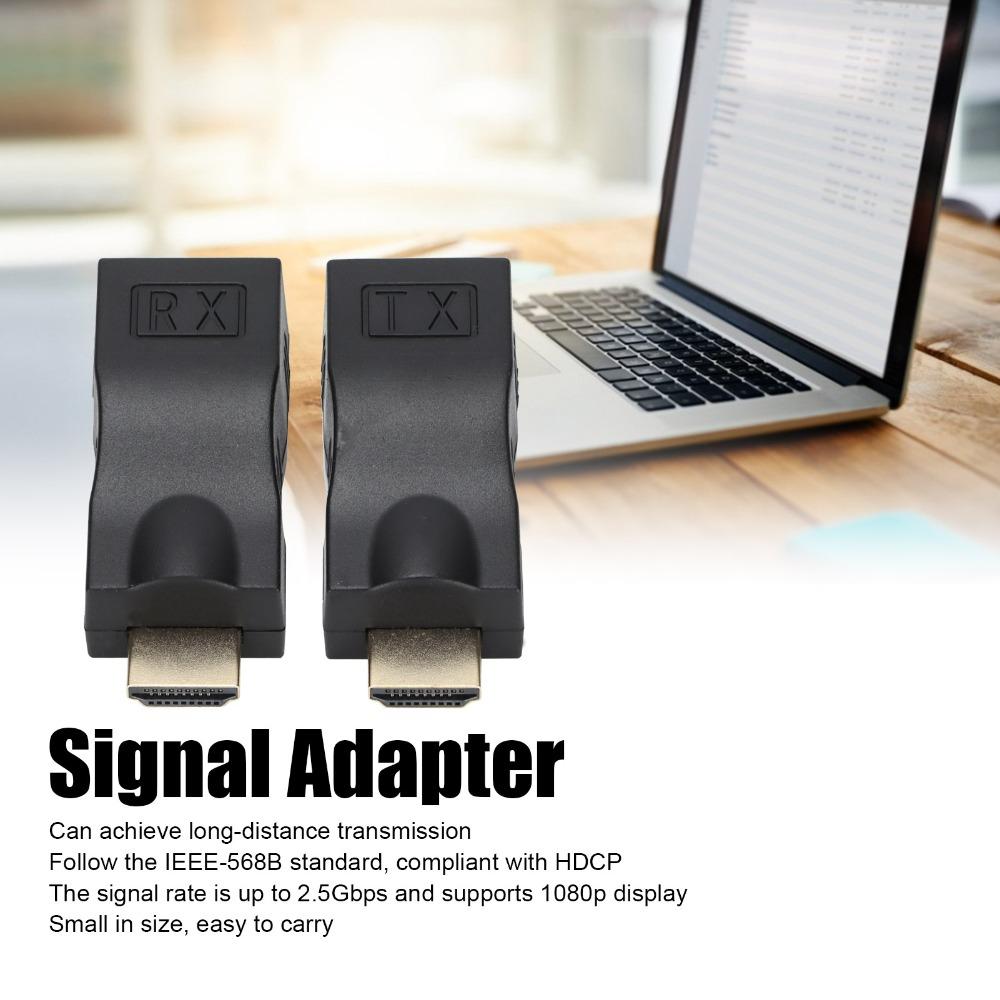 A Pair of 1080P Support 4K HD Male to RJ45 Female Extender Signal Adapter for Cat-5e/6 for HDTV
