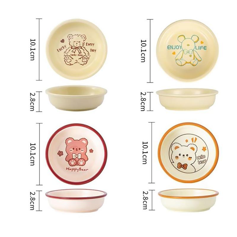 4 Inchs Cute Ceramic Disc Cartoon Little Bear Circular Plate Household Fruit Bowl Kitchen Dipping Saucer Hot Pot Seasoning Plate