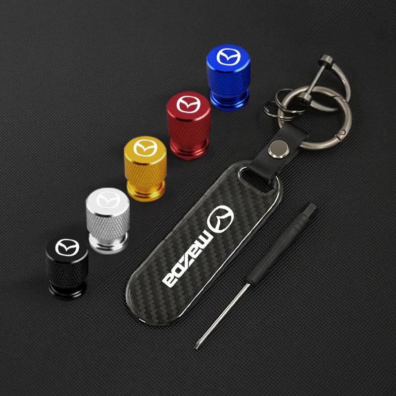 Carbon Fiber Key Chain Tire Valve Caps Set for Mazda 3 6 2 5 CX-5 CX-3 CX-4 BL BM GJ Accessories GF6