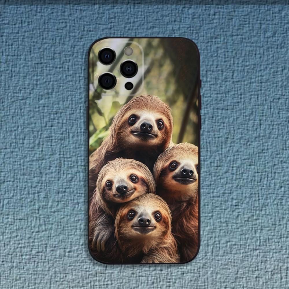 Animal Cute Sloth Phone Case For iPhone 16,15,14,13,12,11,Pro,X,XS,Max,XR,Plus,Mini Soft Black Cover