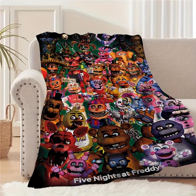 Five Nights at Freddy's Flannel Throw Blanket, Contemporary Cartoon Horror Characters Print, Polyester, All-Season Reversible Multipurpose K