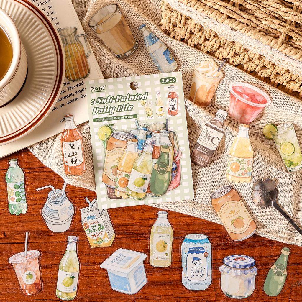 20pcs Soft Painting Daily Series Kawaii Ins Life Small Elements PET Stickers Creative Handbook DIY Scrapbooking Stickers