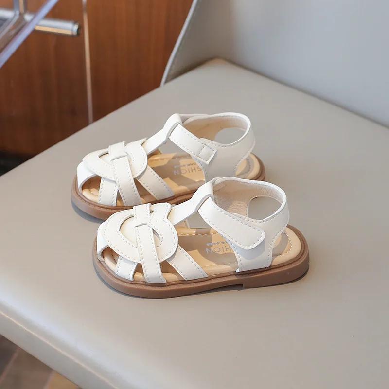 New Child Sandals 2024 Summer Girls Braided Style Flat Sandals Fashion Versatile Kids Causal Hollow-out Beach Shoes Soft Bottom