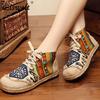 Lace-up Cotton Fabric Casual Flats Loafers Linen Hemp Round Toe Ethnic Style Fashion Cute Shoes