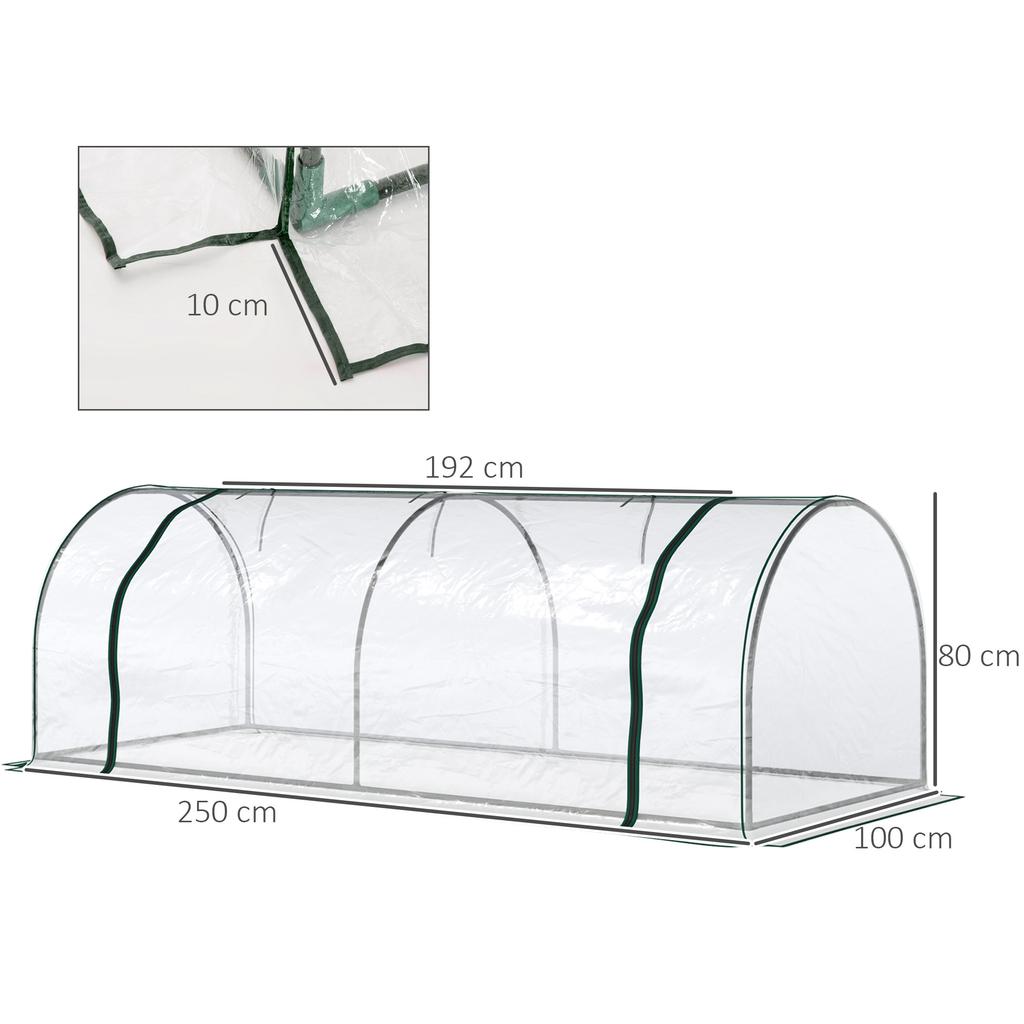 Tunnel Greenhouse Green Grow House For Garden Outdoor Steel Frame Pvc Cover Transparent 250 X 100 X 80cm
