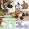 80Pcs Round Pendant Trays Glass Cabochon Base 8 Color Jewelry Making Crafts Gift