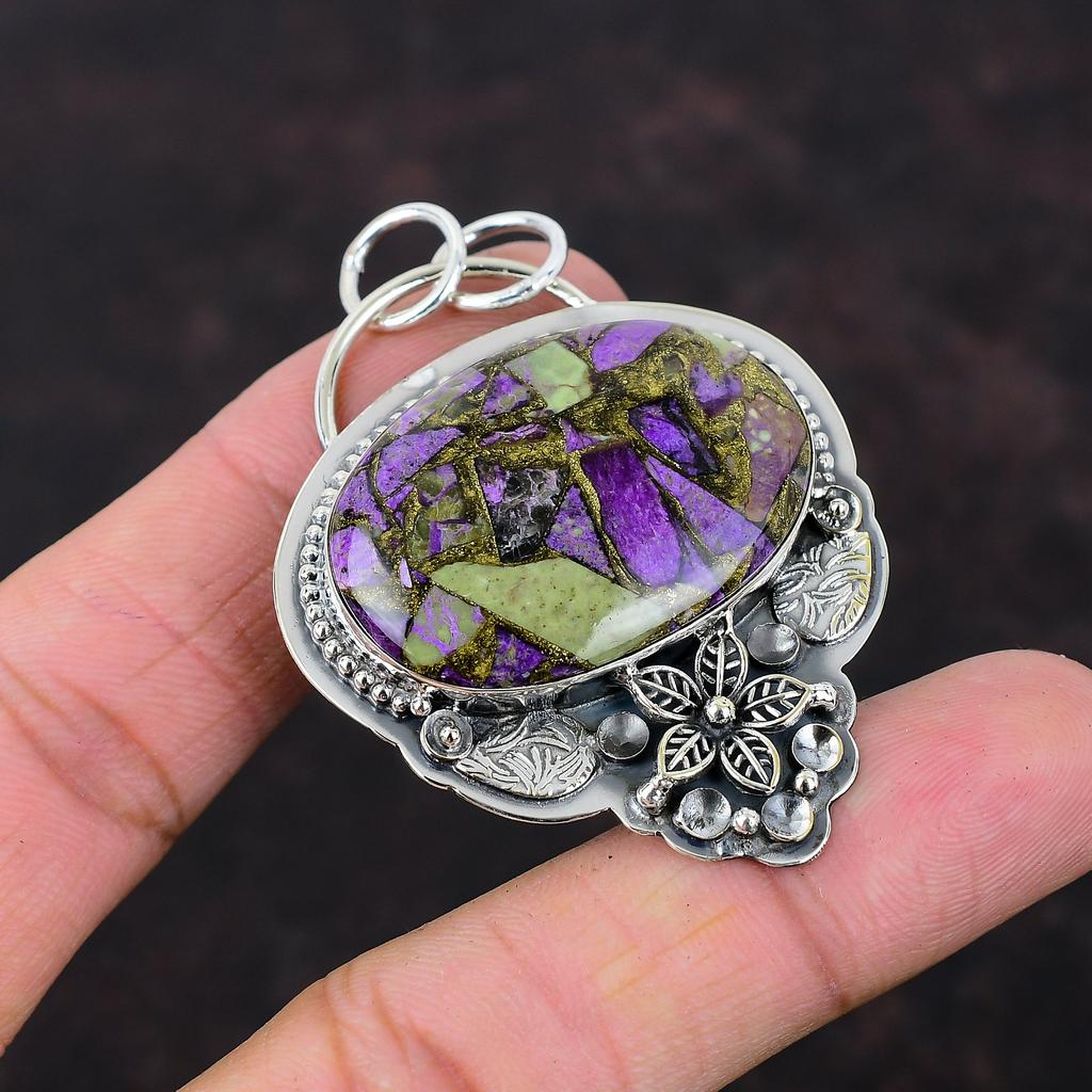 Медный кулон с пурпуритом, стильные ювелирные изделия ручной работы, кулон из стерлингового серебра 925 пробы, приличный драгоценный камень, кулон в виде цветка, подарок для девушки, эффектные ювелирные изделия