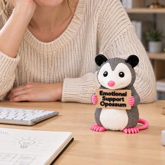 Opossum Shape Figurine Emotional Support Figurine, 3D Printed Statue, Collectible Shaped Sculpture Animal for Home Office Desktop Decoration