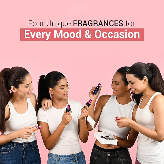 Подарочный набор духов для женщин, упаковка 4x20 мл | Роскошный стойкий парфюмерный спрей премиум-класса | Berry Blush, Honey Spice, Oud Femme и Vanilla Spark