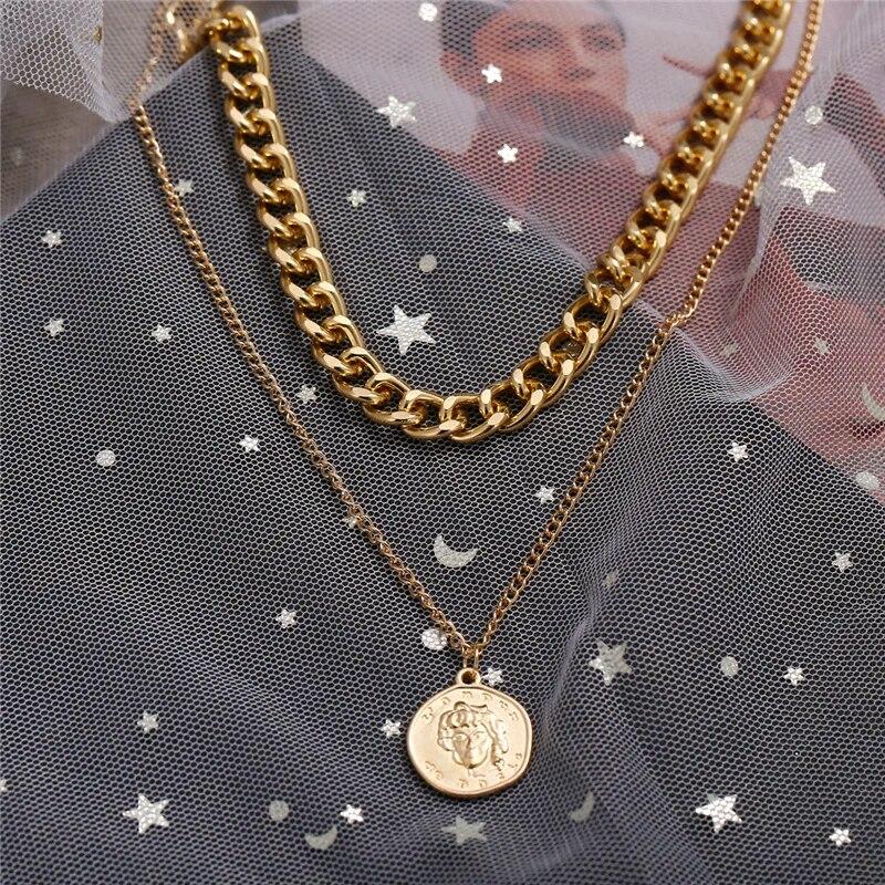 Панк Винтаж Змея Подвеска Ожерелье Для Женщин Хип-Хоп Золотой Цвет Многослойная Коренастая Цепочка Портрет Монета Ожерелье Модные Ювелирные Изделия