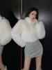 Europe, America, autumn and winter new large size fur jacket imitation fur short stand-up collar zipper jacket top women