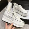 2023 Women's Versatile White Leather Shoes: Casual Style with Inner Height Boost, Korean Trend