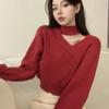 Designed Cross Halter Neck V-neck Sweater for Women In Spring and Autumn with Loose Waist and Bottoming Sweater T-shirt Short Top