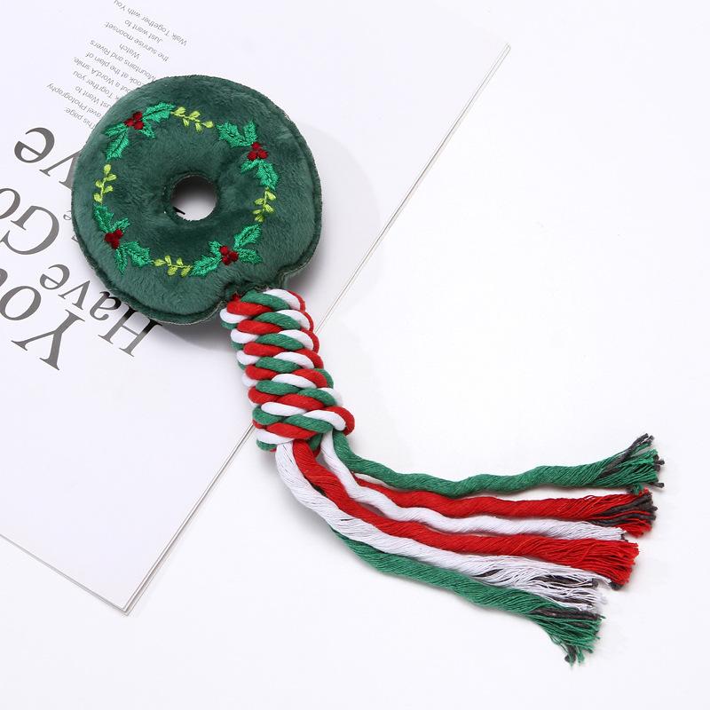 Christmas Small Dog Toy Chew Plush Puppy Cat Tassel Rope Santa Snowflake Xmas Tree Festive Pet Chew Plaything Holiday Gifts