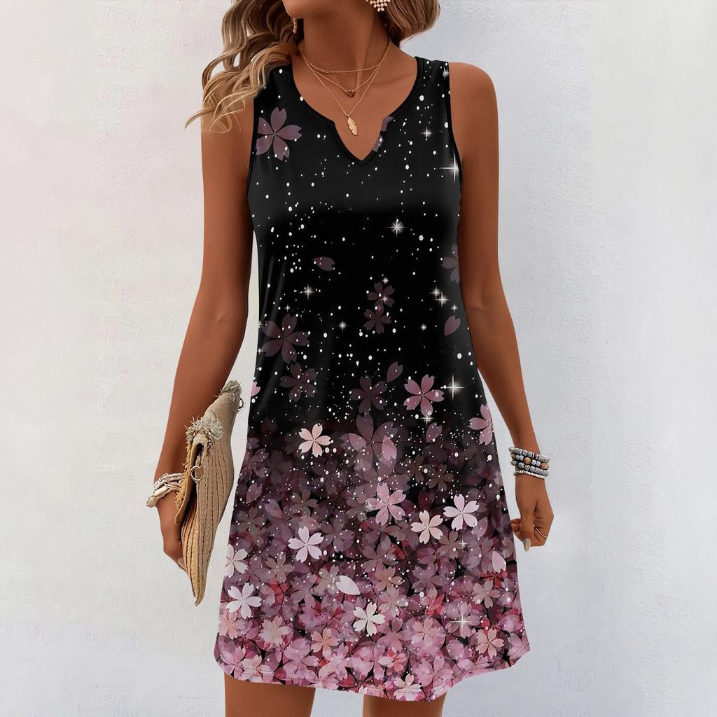 Женские летние платья с V-образным вырезом и принтом без рукавов Сарафан Повседневное платье