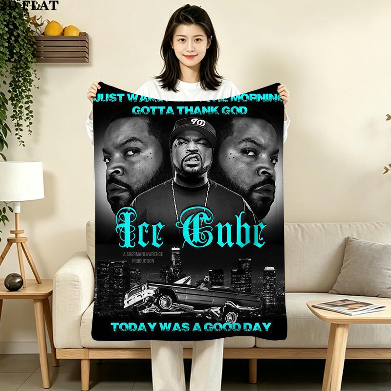 Ice Cube Print Flannel Blanket High Quality Warm Comfortable Cover for All Seasons Perfect for Gifts Home Decor