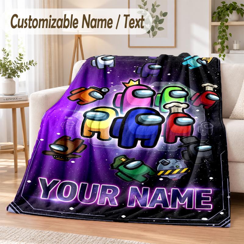 Among Us Custom Name Flannel Throw Blanket Soft Warm for Sofa Bed Indoor Home Use