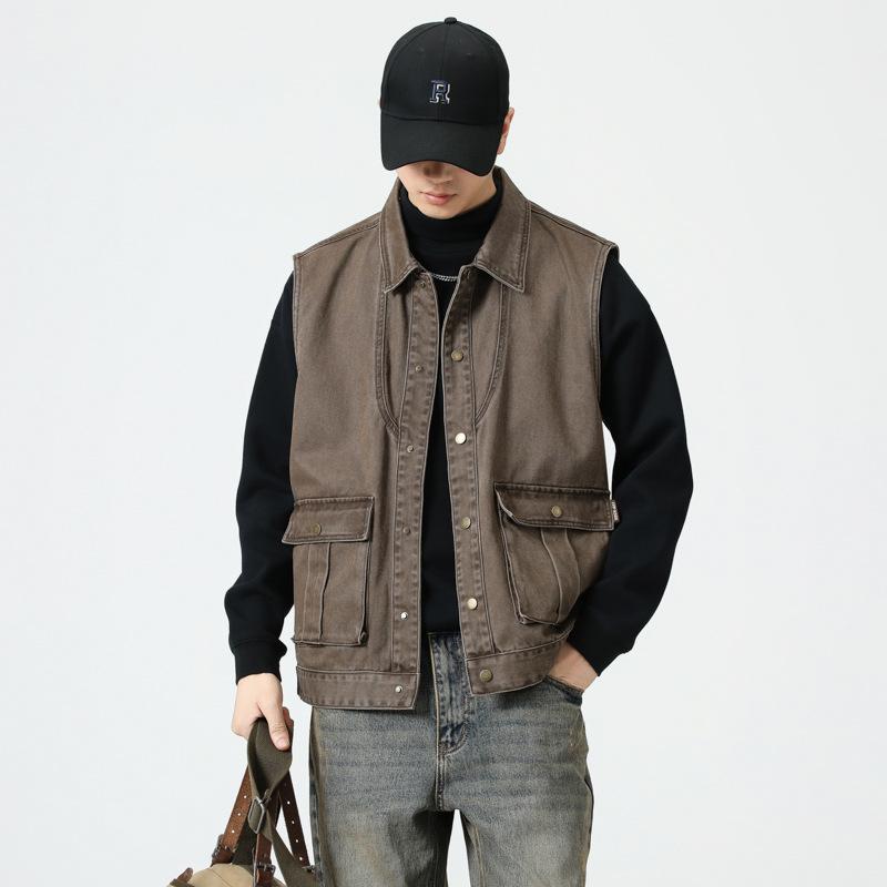 Жилет из чистого хлопка, жилет мужской, весна и осень, стираный, старый, ретро, американский, тактический жилет мужской, осень и зима