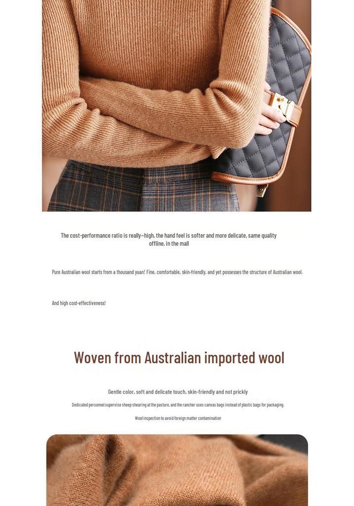 Women's High-Neck Pure Wool Sweater - Autumn/Winter Knitted Style, Stylish Tight-Fit Base Layer