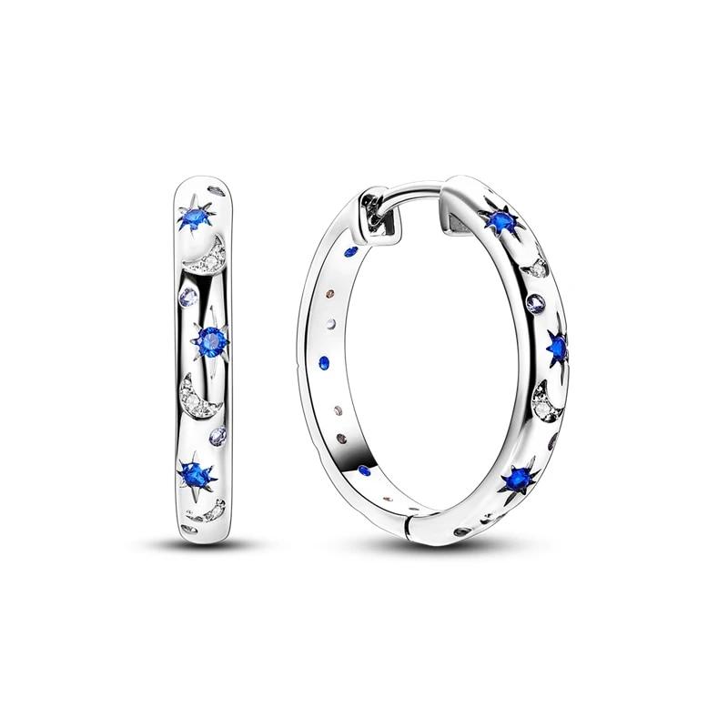 Серьги-кольца из серебра 925 пробы для женщин, сверкающие серьги Pave Cz, роскошные ювелирные изделия