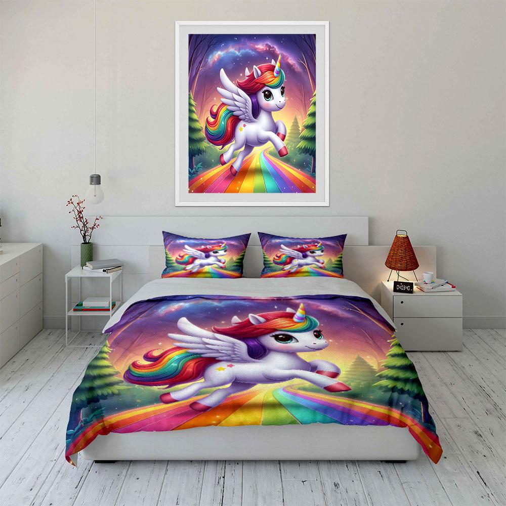 Rainbow Winged Unicorn Bedding Bedding Duvet Cover Set Duvet Cover Pillowcases (1 * Duvet Cover 2 * Pillowcases, without duvet insert)