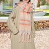 Winter Scarf Cashmere Feel Plush Scarf with Tassel Decoration Thickened Warm Plaid Pattern Winter