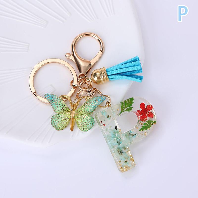 AZ Dreamy Sequin Letters Брелок для женщин Подвеска-бабочка с кисточками Инициал Брелок для кошелька Подвеска для сумок Амулеты Автомобильный брелок