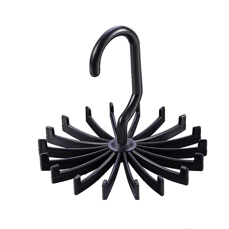 Черный пластиковый крючок для гостиной, креативный многофункциональный большой крючок с 18 зажимами для галстуков, ремней, вращающаяся на 360 градусов вешалка для галстуков