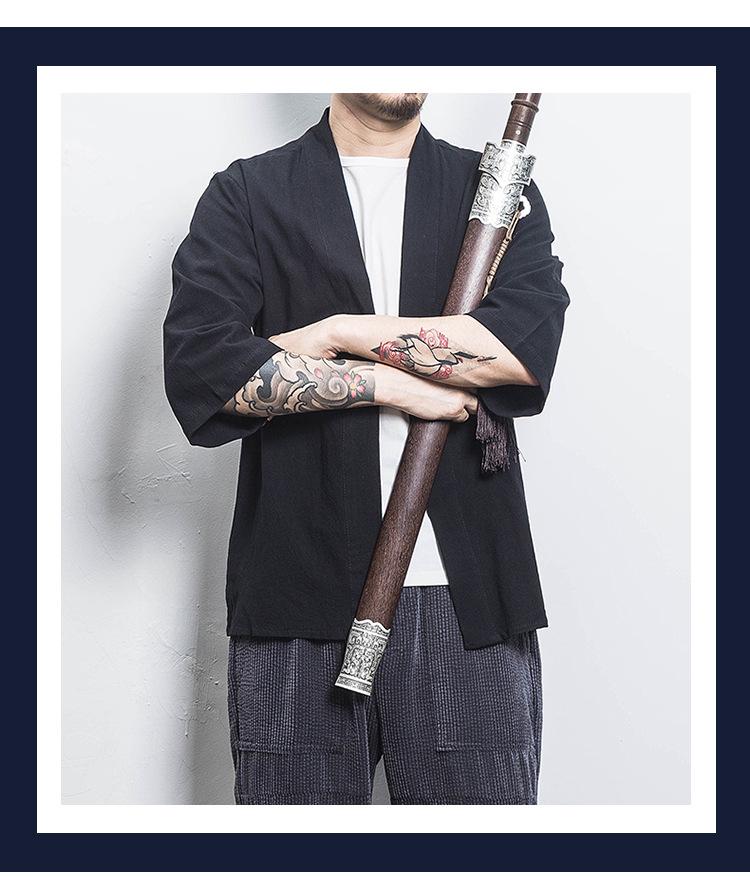 Мужской летний кардиган-кимоно: Халат Дао с рукавом до середины предплечья, свободного кроя