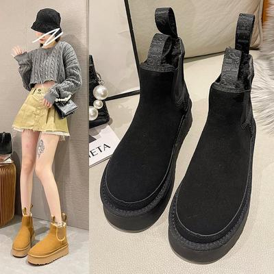 Плюшевые утолщенные зимние сапоги женские модели осень-зима дамы толстая подошва увеличивающая рост мода короткие сапоги челси хлопковая обувь сапоги