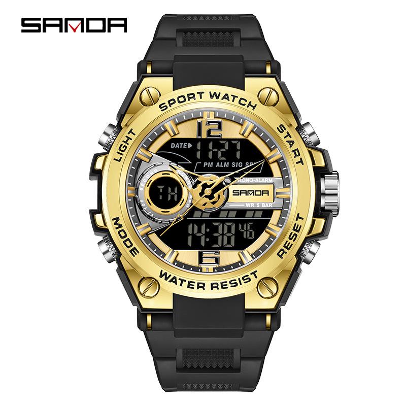 Sanda Men's Large Dial Multifunctional Waterproof Sports Watch with Alarm