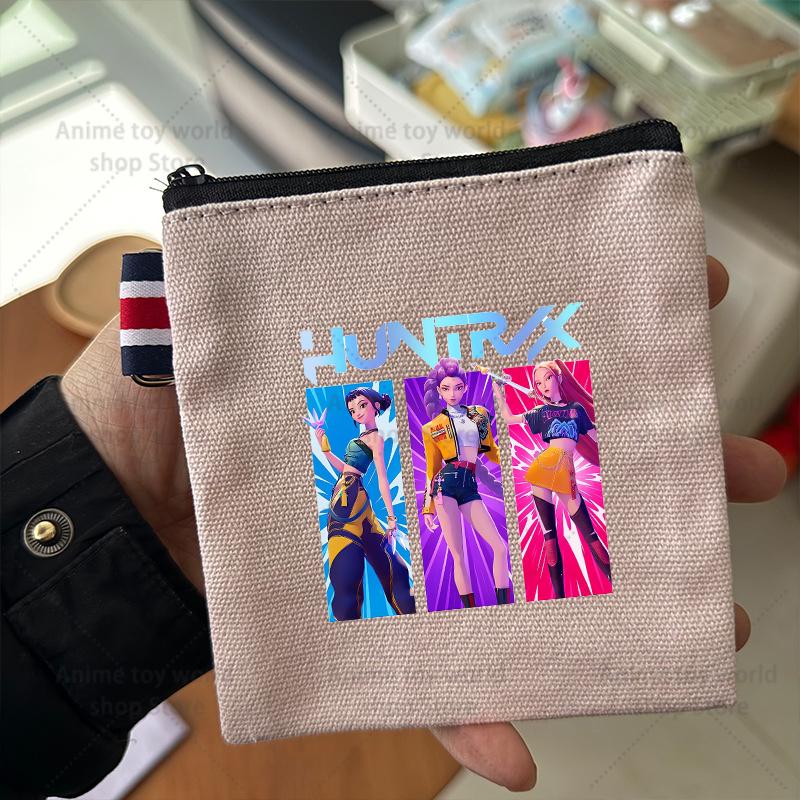 KPop Охотники на демонов Косметичка Женская Очаровательная Аниме Холщовая Многоцветная Пенал на Молнии Ручная Сумка Сумки для Хранения Отделка Подарок