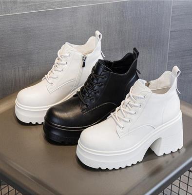 Новые женские весенние ботильоны до колена на платформе из натуральной кожи 10 см, зимняя мода, осенние плюшевые модные туфли на толстой подошве