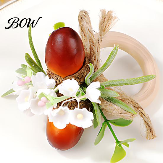 Rustic Dining Decorations Artificial Rosemary Napkin Ring, Wooden Ring Holder with Faux Acorns Autumn Rings Flowers, for Farmhouse Thanksgiving